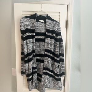 LOFT Black & White Striped Open Cardigan Sweater